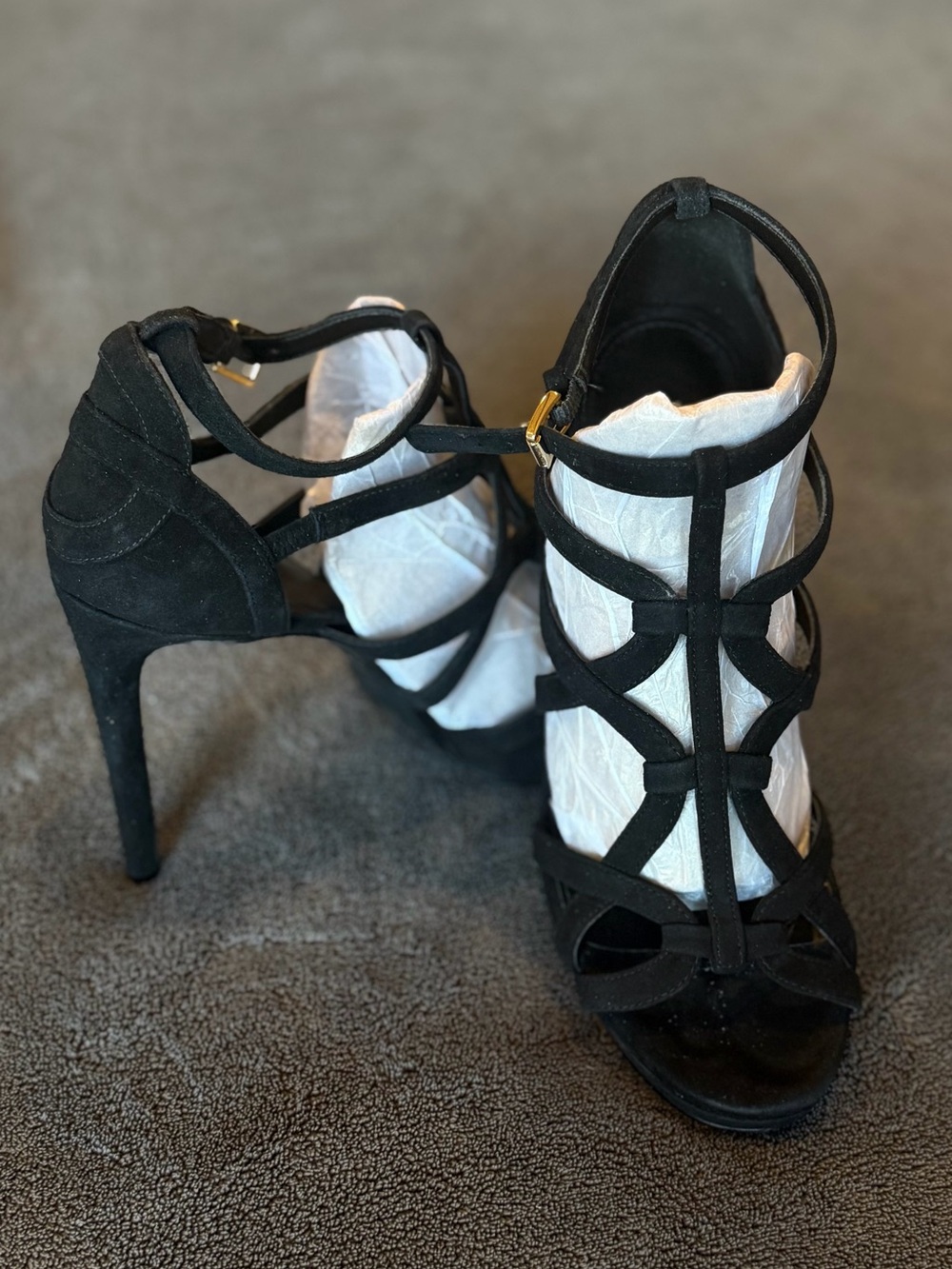 Michael Kors Black Suede Strappy High Heel Sandals